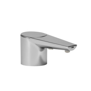 Modern chrome bathroom faucet with sleek cylindrical design and flat spout.