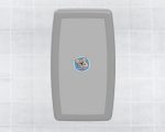 Gray wall-mounted baby changing station with koala logo in the center.