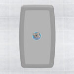 Gray wall-mounted baby changing station with koala logo in the center.