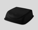 Black rectangular plastic cover with rounded edges on a flat surface.