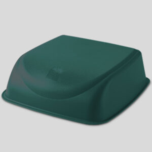 Dark green rectangular plastic container lid with a slightly domed top.