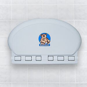 Gray wall-mounted baby changing station with Koala Kare logo featuring a koala bear.