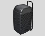 Black rectangular plastic cover with ribbed design and metal handle, for outdoor protection.