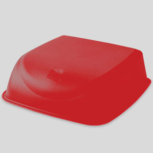 Red rectangular plastic lid with smooth surface and slightly raised edges.